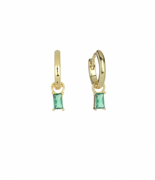 Georgini Gold Plated Gifts Baby Baguette Hoop Earrings with Green CZ
