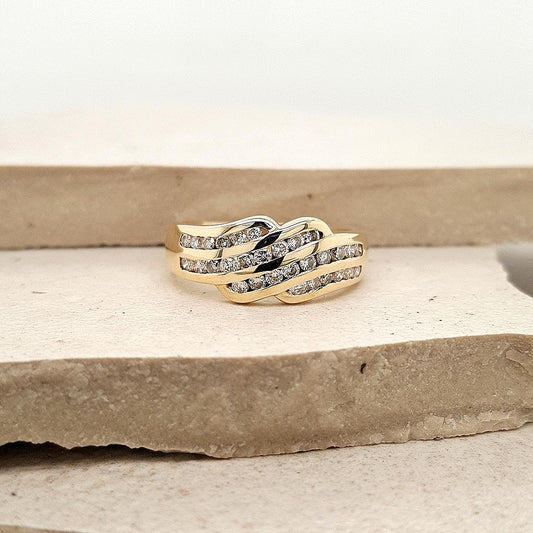 Estate 9ct Yellow Gold Diamond Channel Set Four Row Ring